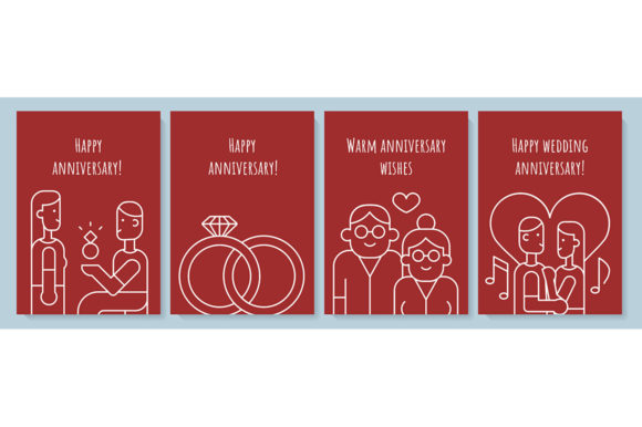 Anniversary Postcard with Linear Icons – Timeless Design for Modern Moments