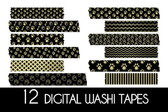 Black and Gold Dog Paws Washi Tape