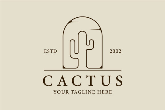 Cactus Line Art Logo Minimalist Vector Design