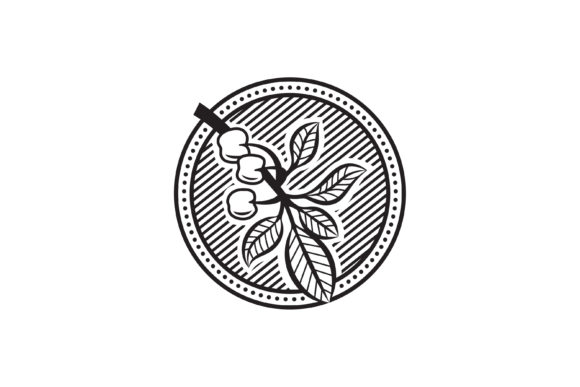 Cherry Plant Circle Logo in Black: A Retro Botanical Design Asset