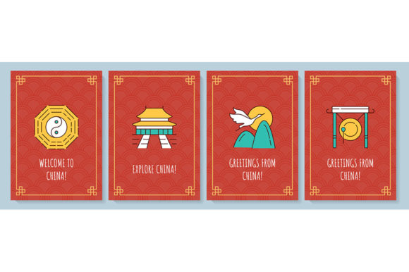 China Greeting Card with Color Icons – A Vibrant Way to Share Messages from the East