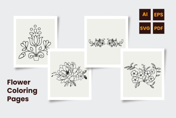 Hand Drawn Flower Coloring Pages Bundle