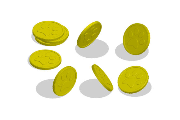 Isometric Gold Coin with Paw Print for Pet Competition Prizes
