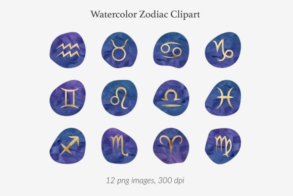Watercolor Gold Zodiac Signs